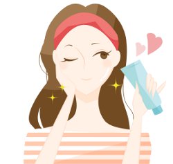 左手に化粧品を持つ女性のイラスト