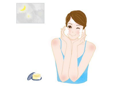 夜に顔を洗う女性のイラスト